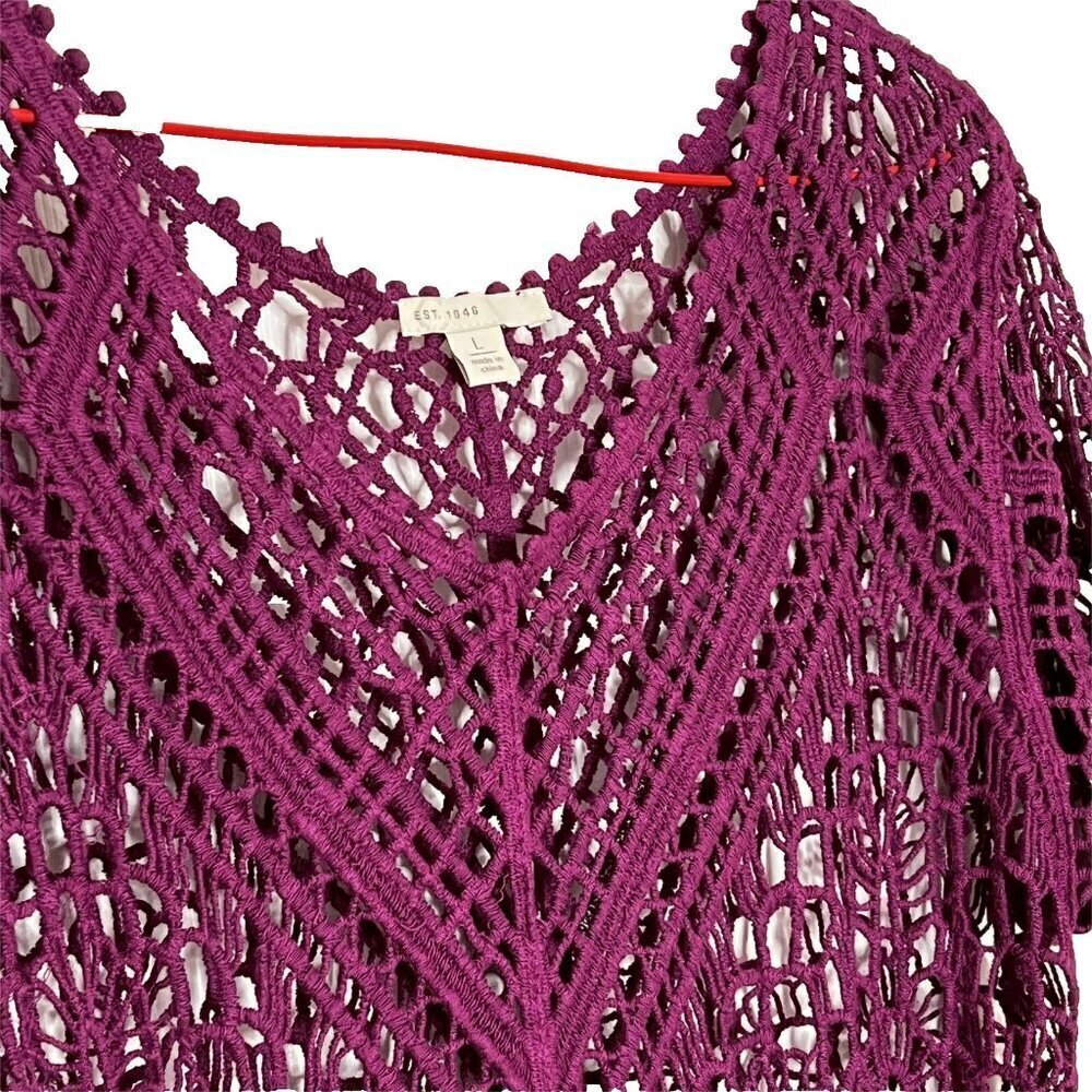 Cato Open Crochet Top sz L 100% Cotton Purple Layering Beachy Boho Hippie - Picture 2 of 6